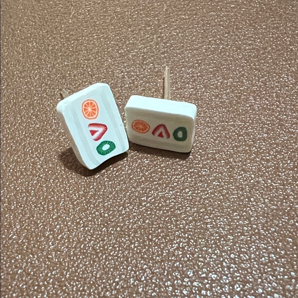 White Sushi Stud Earrings. Tiny. Polymer clay. Plastic posts. NWOT.
